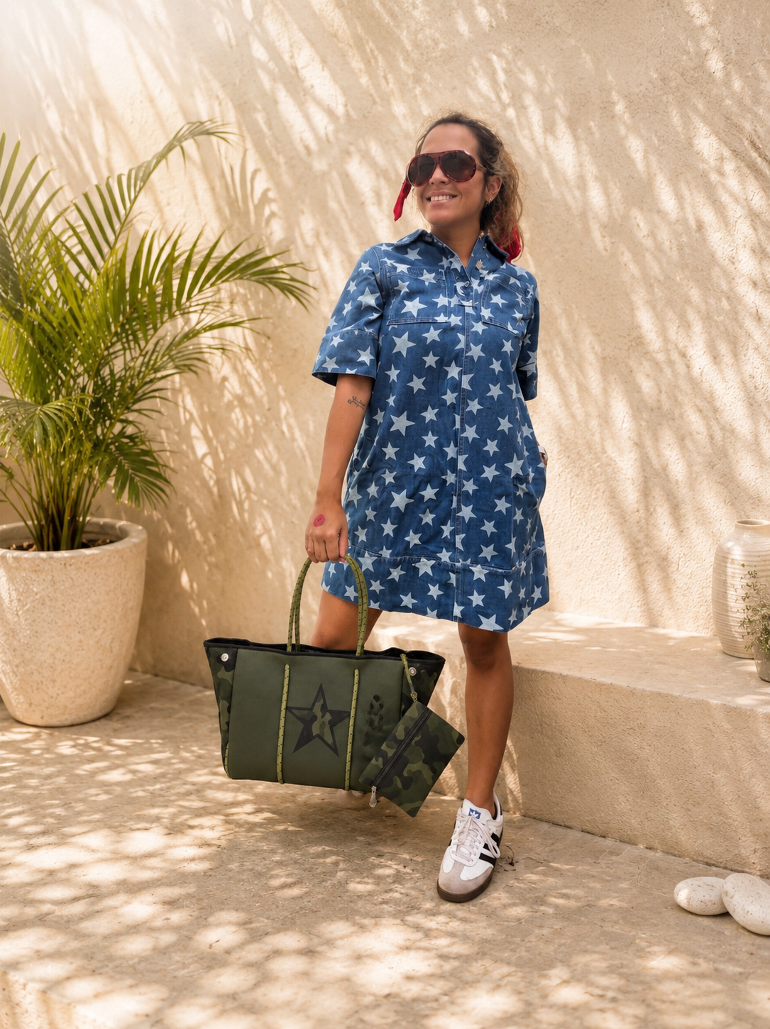 star denim dress Print – Lolas Boutique high/low hem Color:Prism Pink Black Suiting Black Mother of the