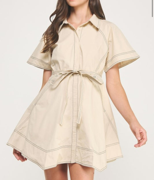 Stitch poplin mini dress