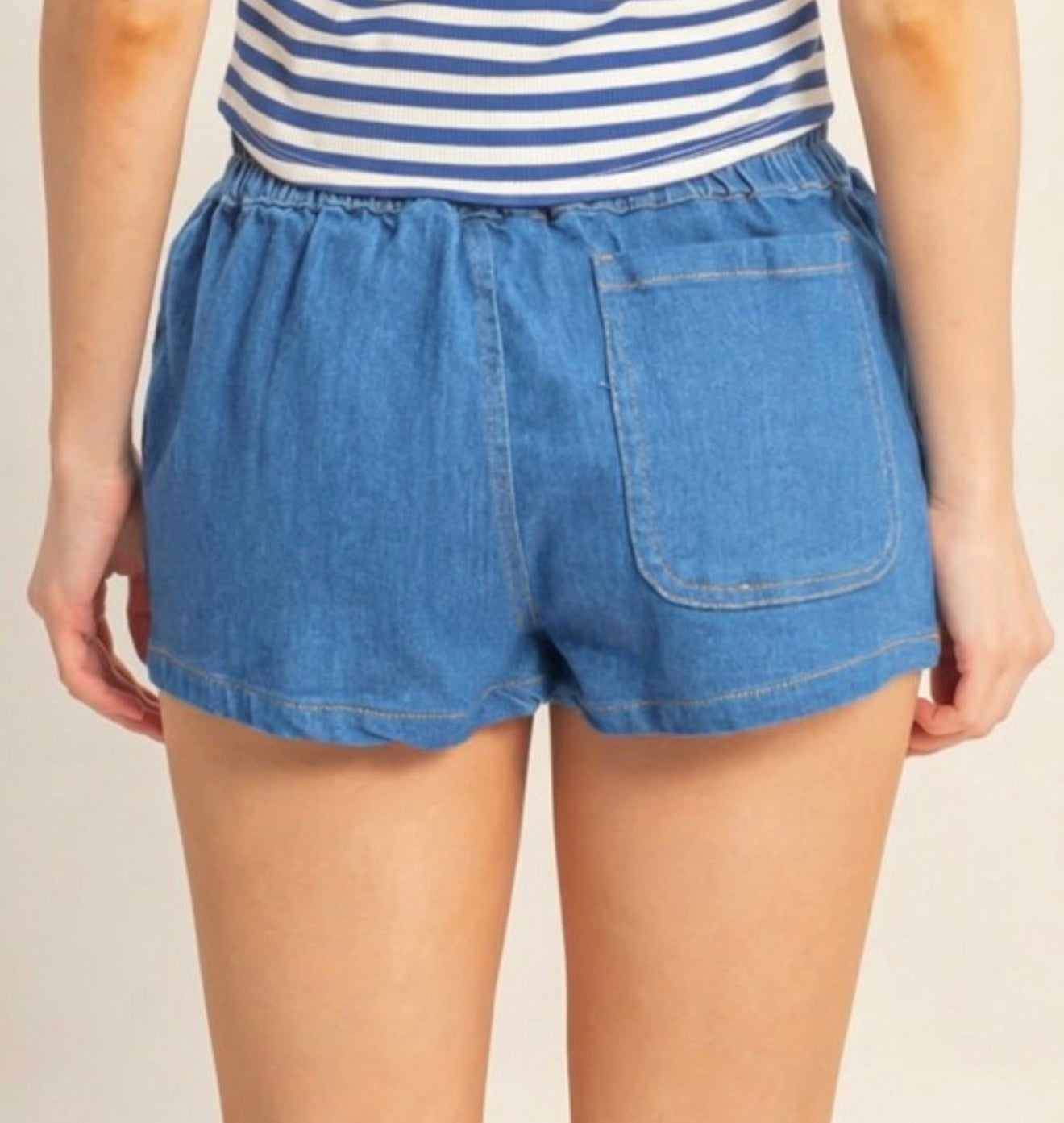 Drawstring denim skort