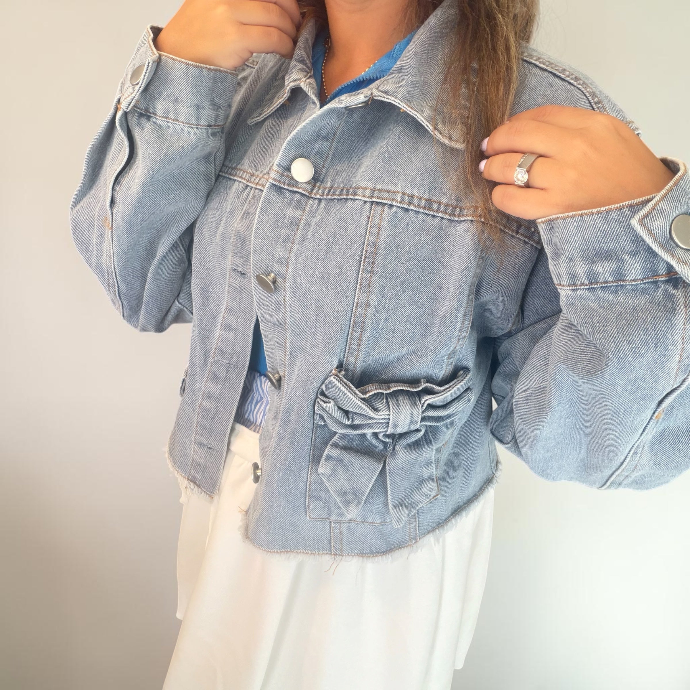 Denim Bow Cropped Jacket