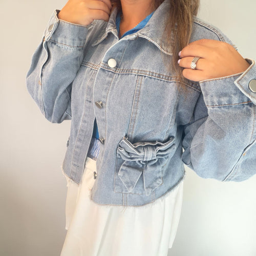 Denim Bow Cropped Jacket