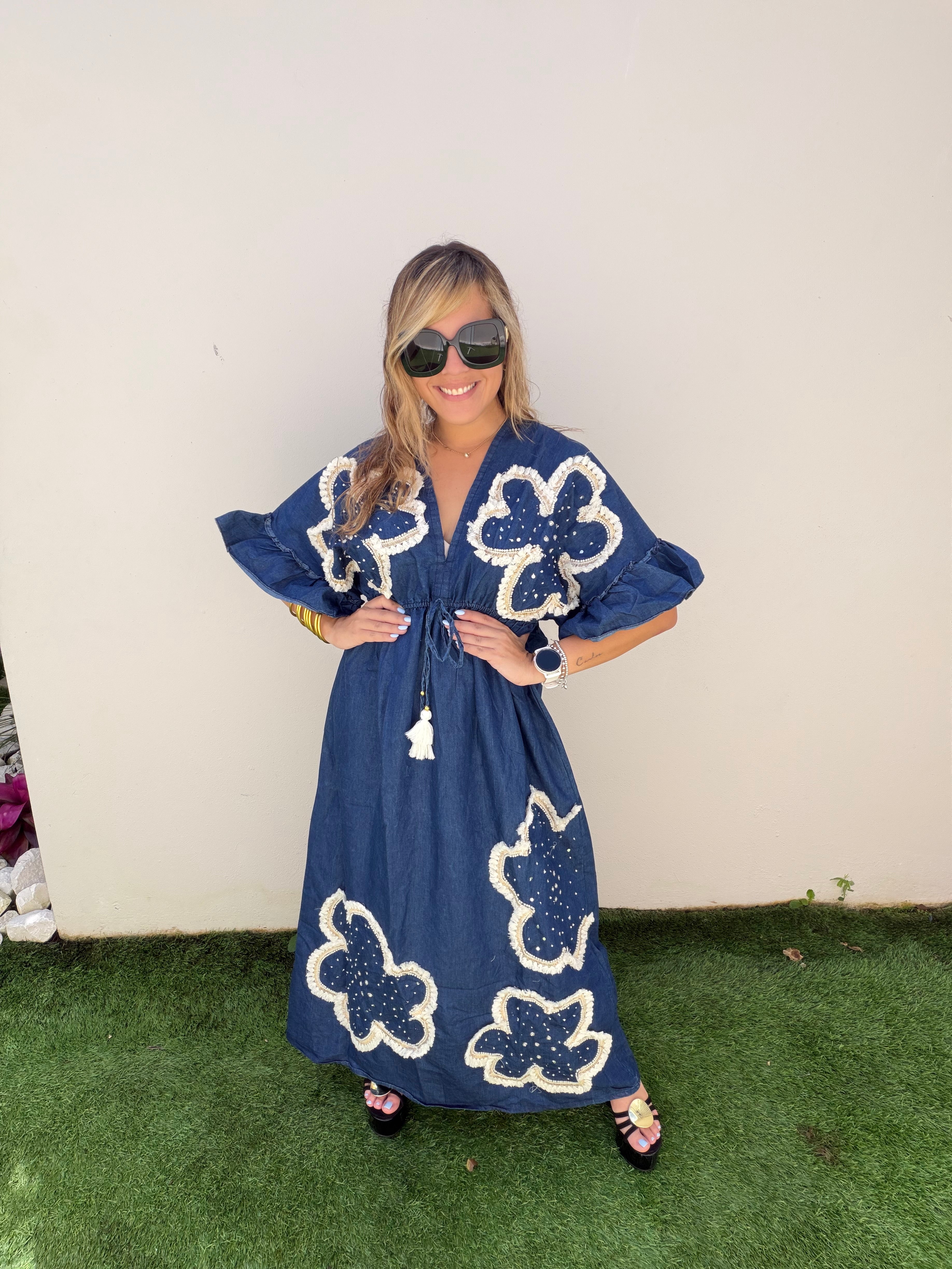 Denim embroidered dress