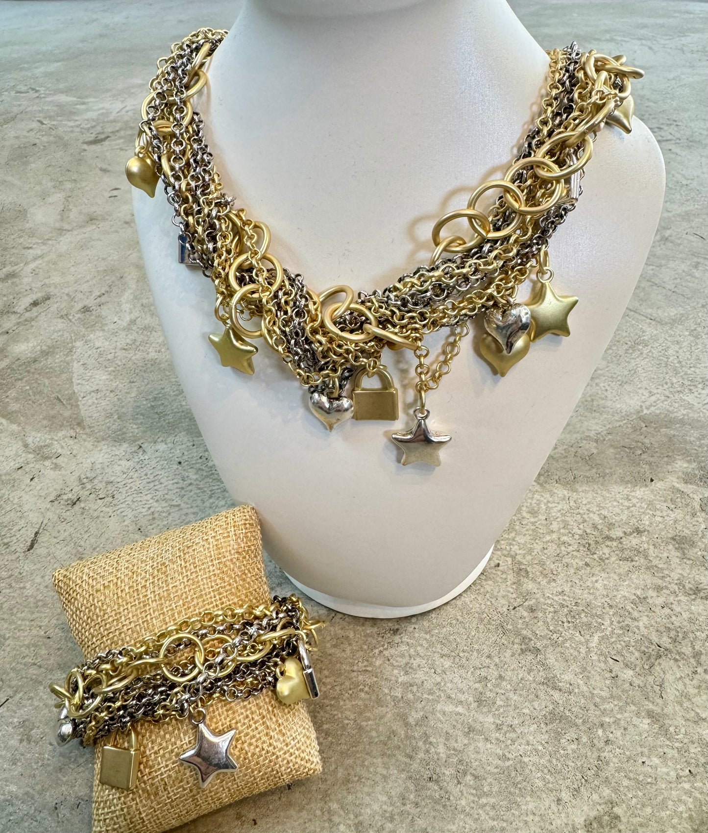 stars, padlock & hearts necklace