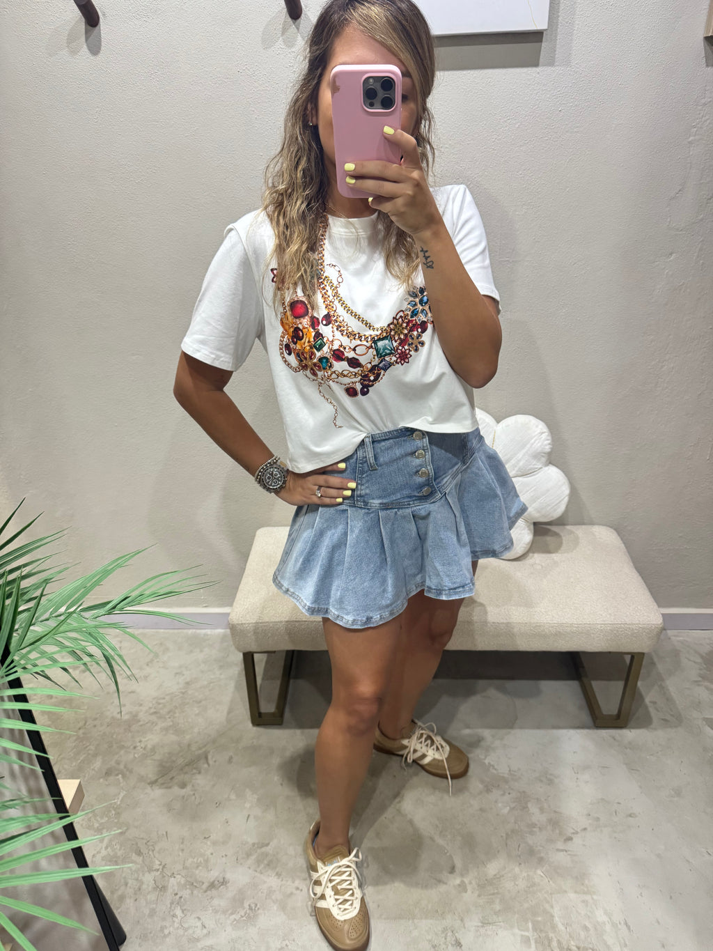 Pleated Denim Skirt