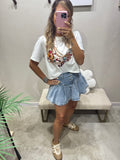 Pleated Denim Skirt