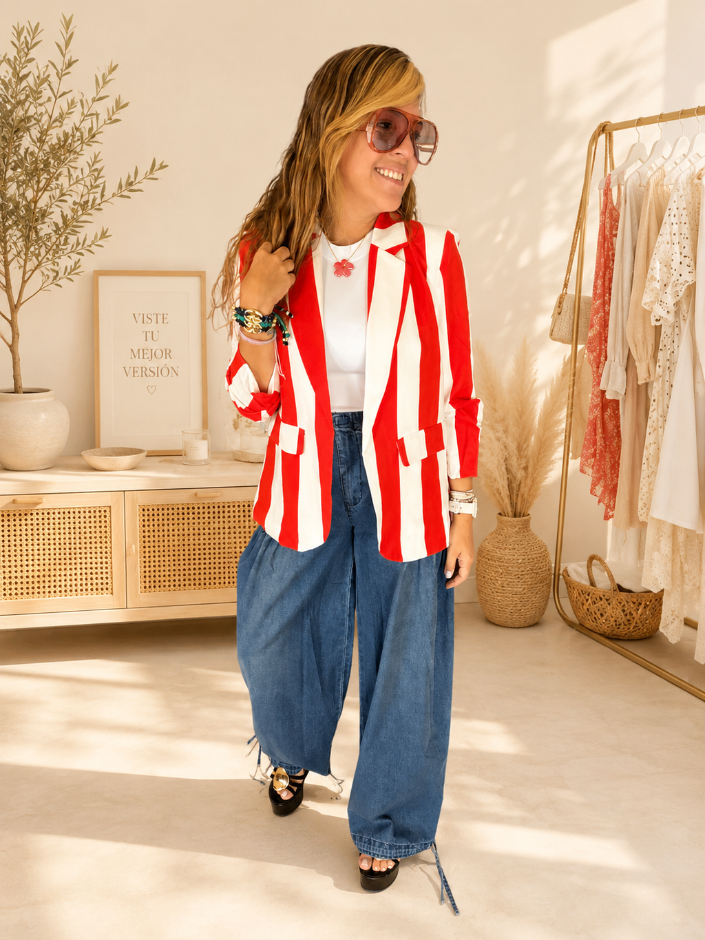 Vertical stripe blazer
