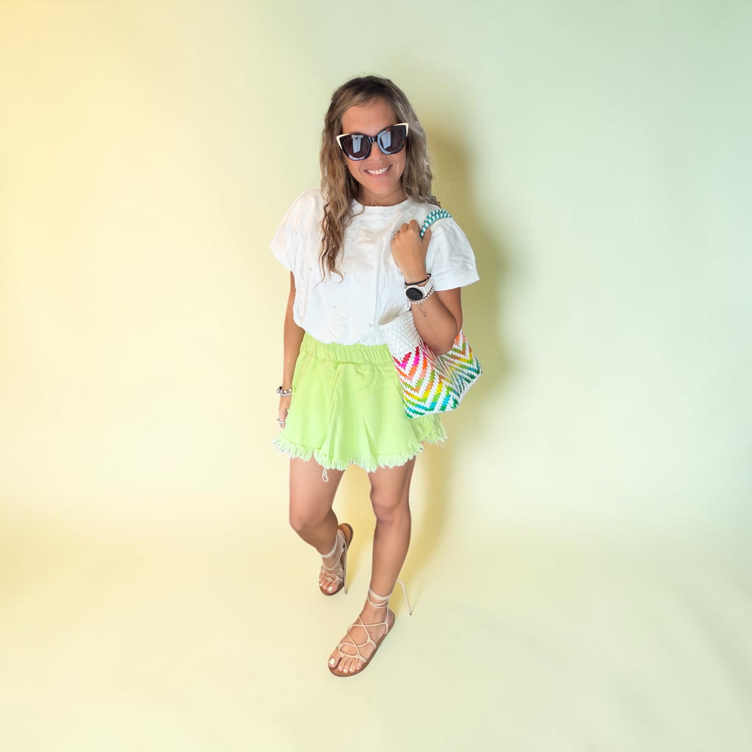 Apple green denim skort