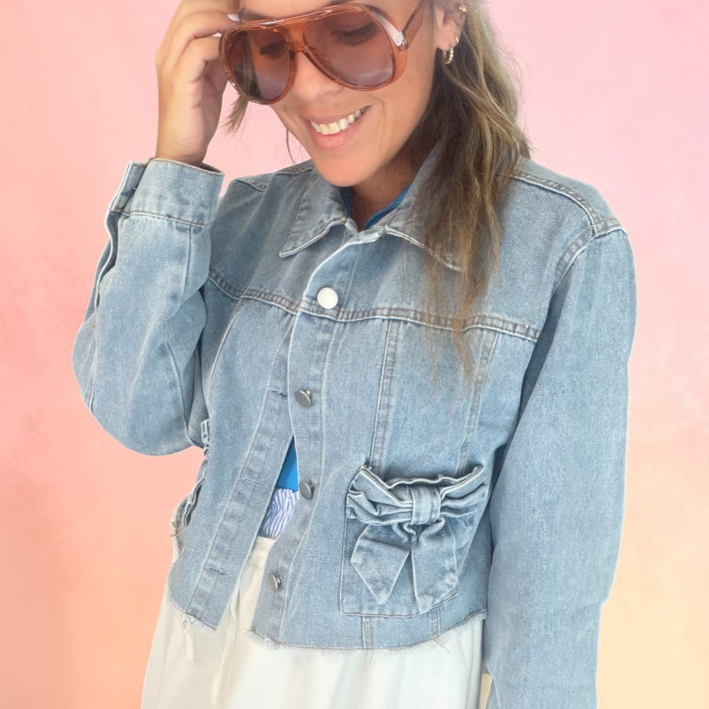 Denim Bow Cropped Jacket