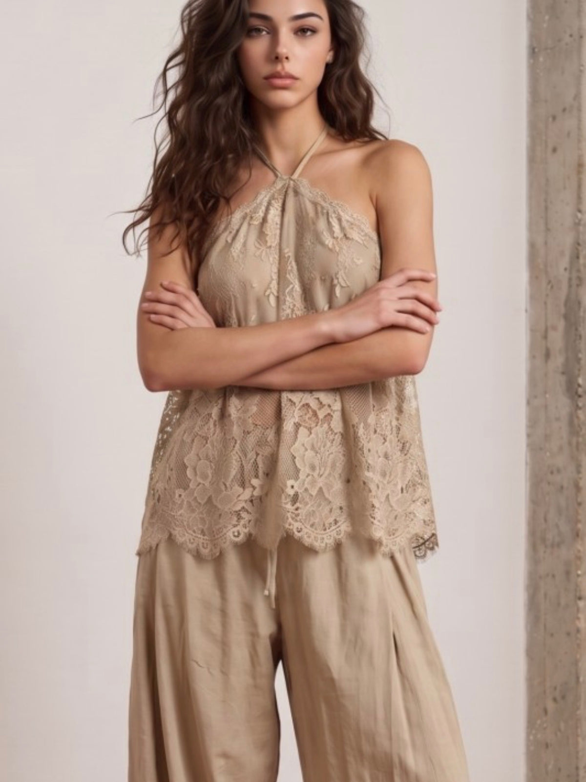Lace halter top & pant set
