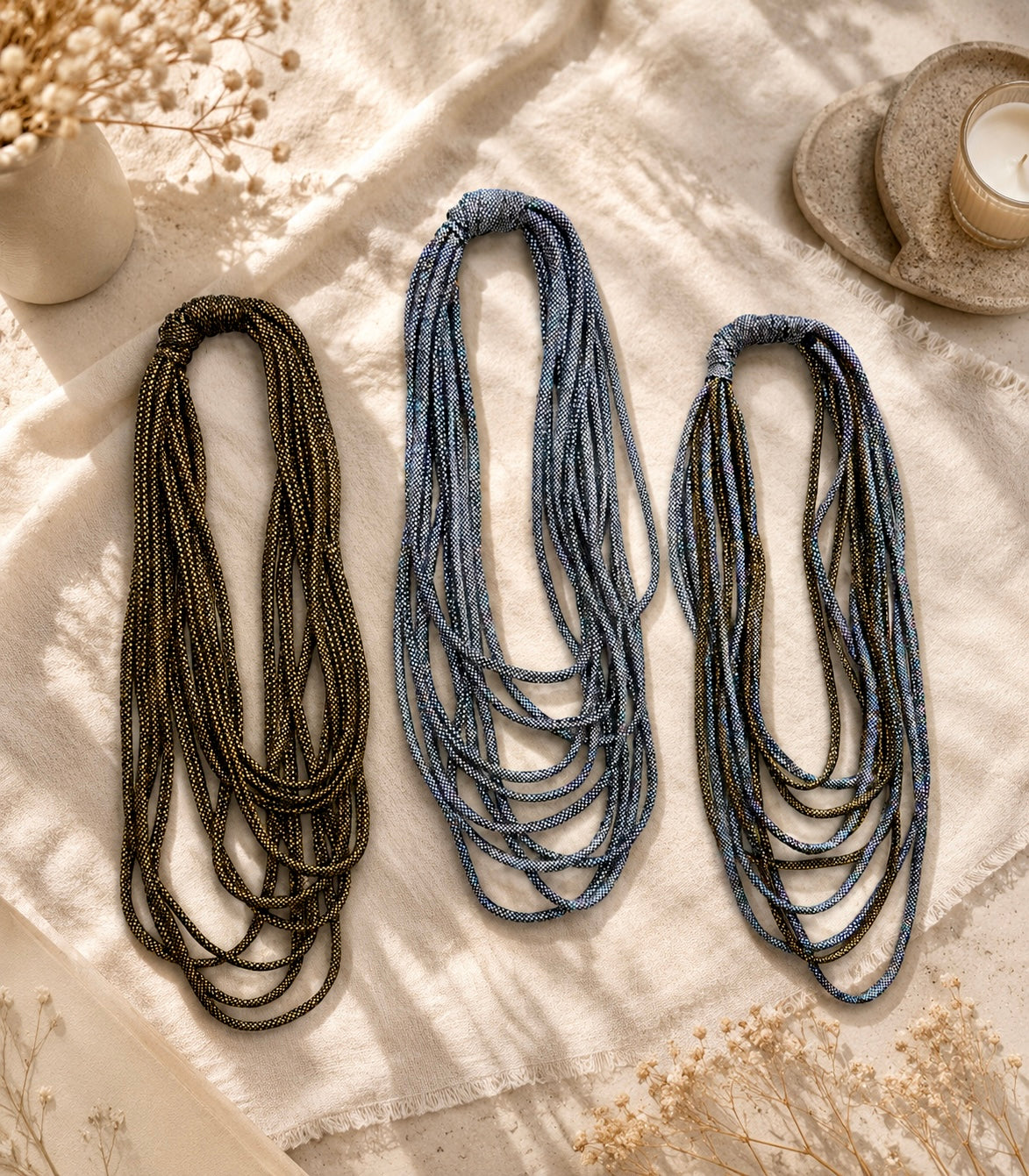 Textile Metallic necklaces