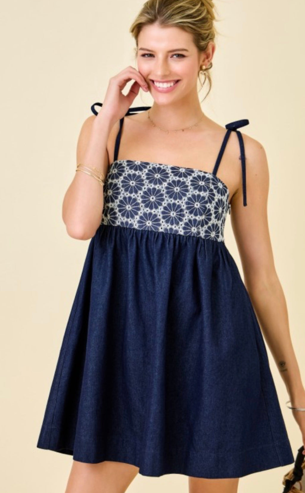 Flower embroidered denim dress