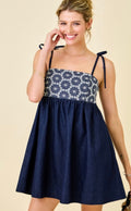 Flower embroidered denim dress