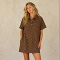 Polka dot denim shirt dress