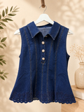 Eyelet denim top
