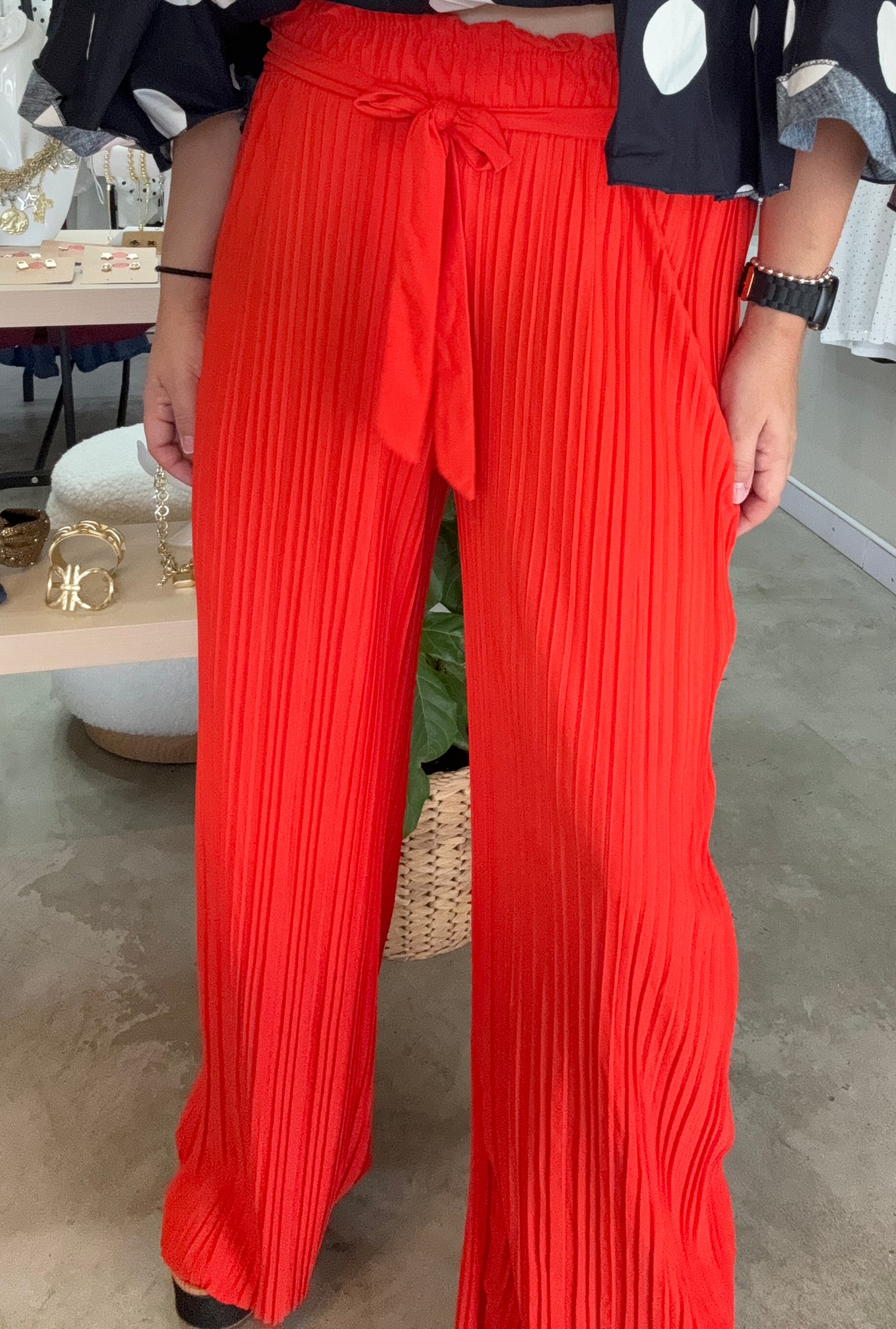 Red Pleated Pant