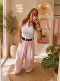 Pink striped barrel pant
