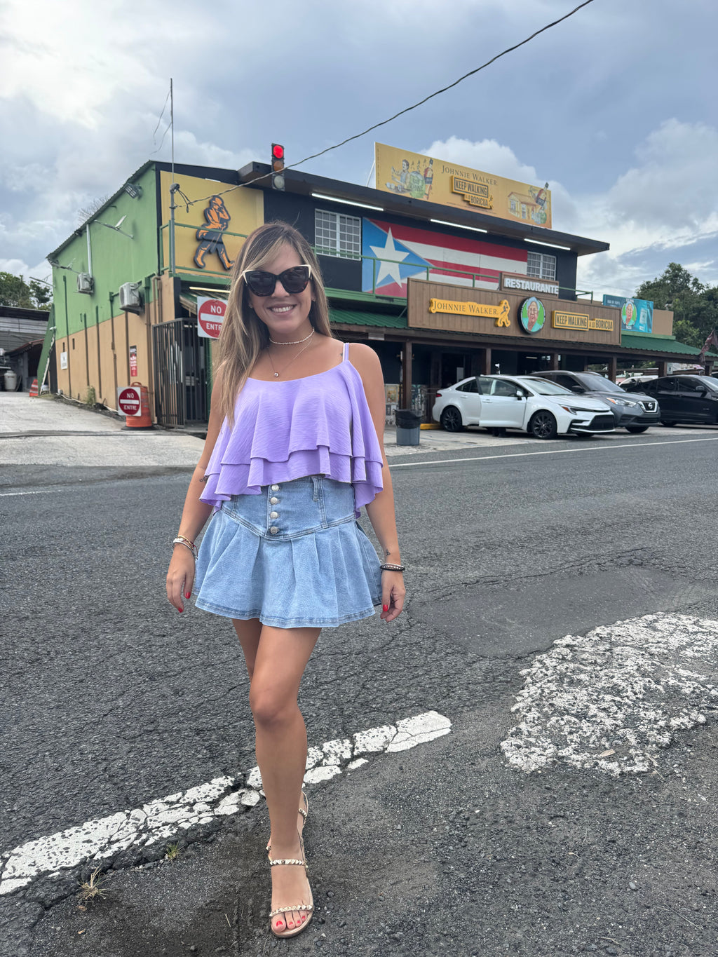 Pleated Denim Skirt