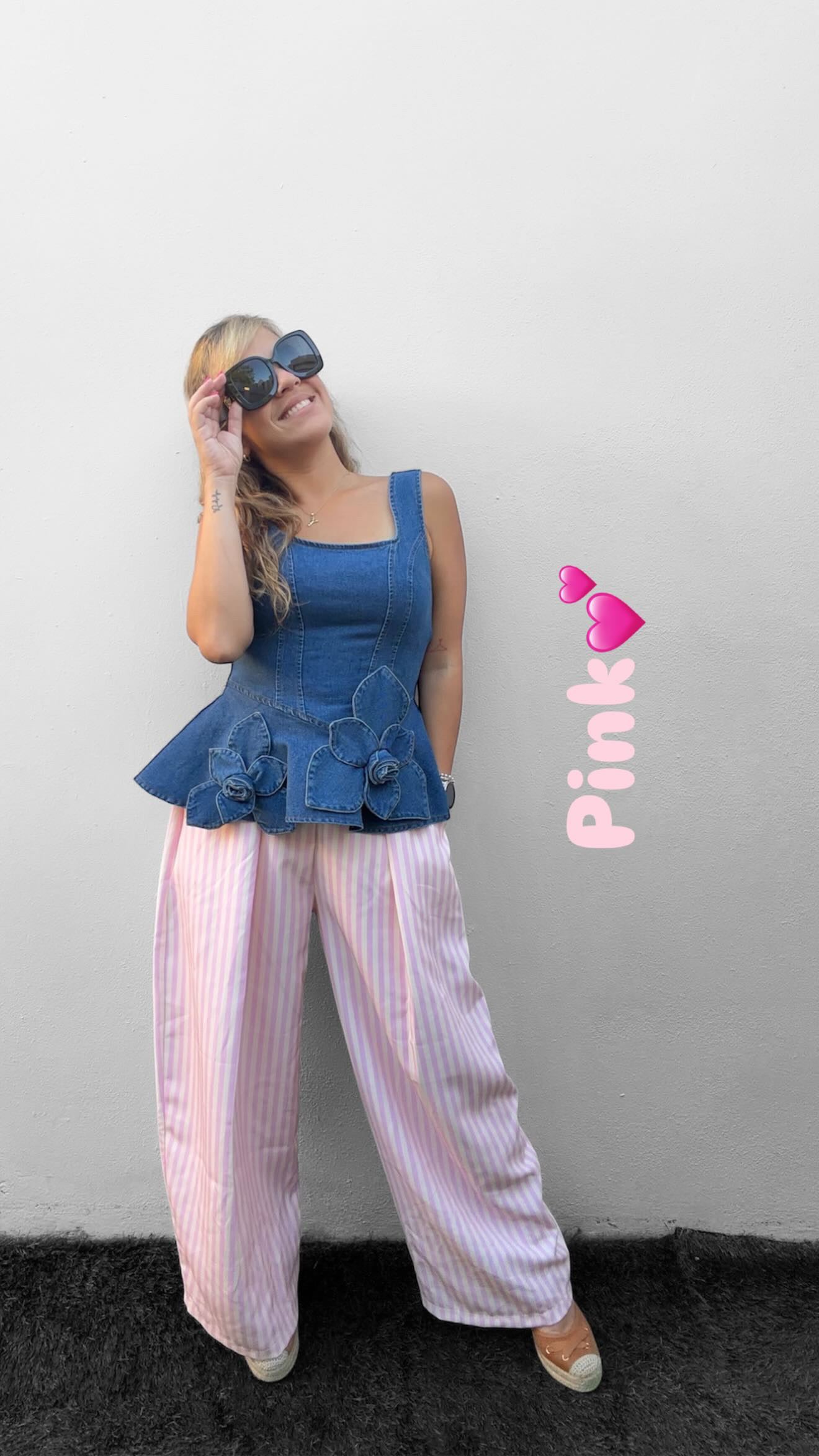 Pink striped barrel pant