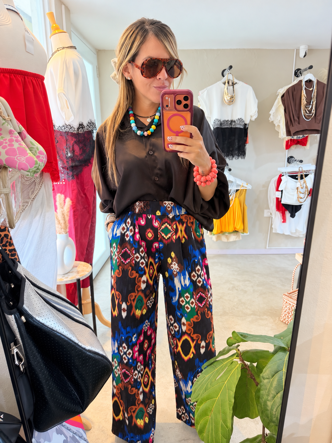 Color fall print pants
