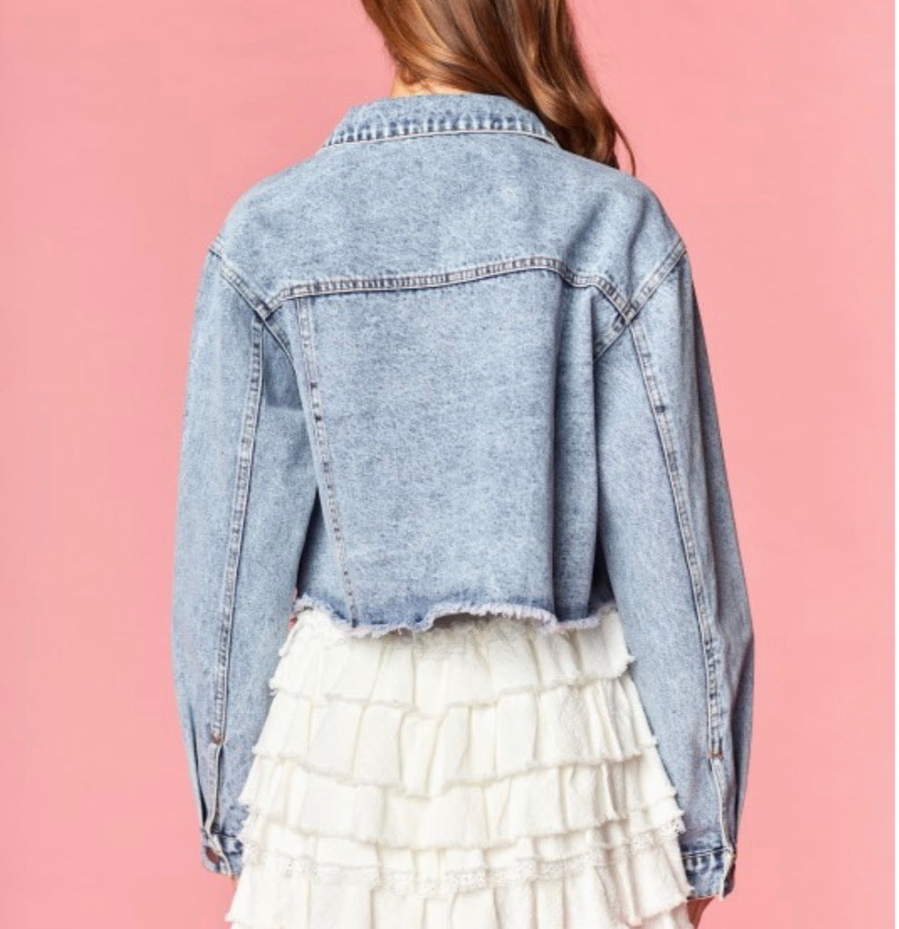 Denim Bow Cropped Jacket