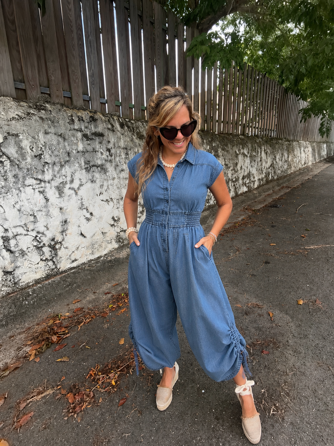 Drawstring detail denim jumpsuit