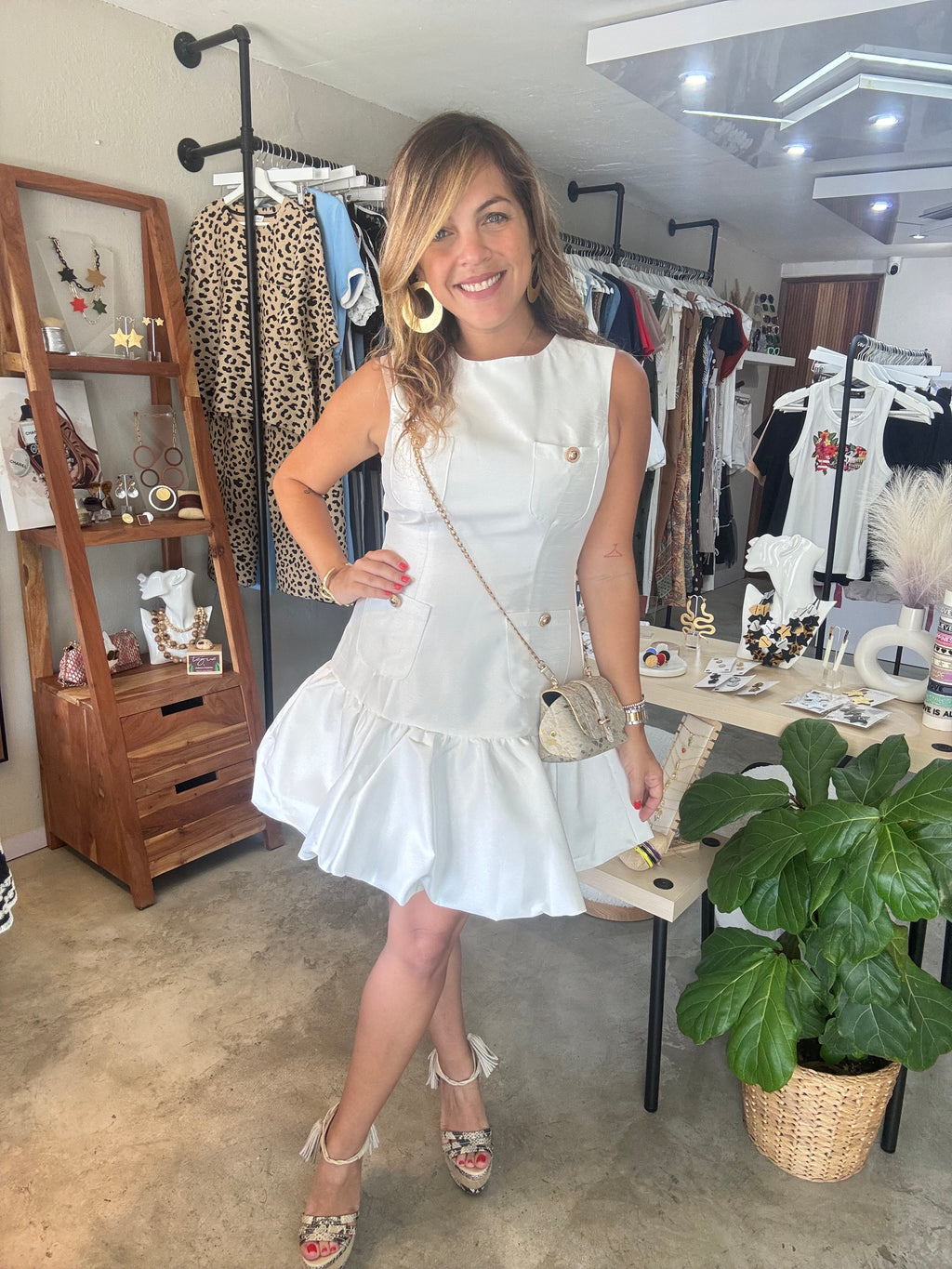 White gold button dress