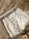 White gold button denim short