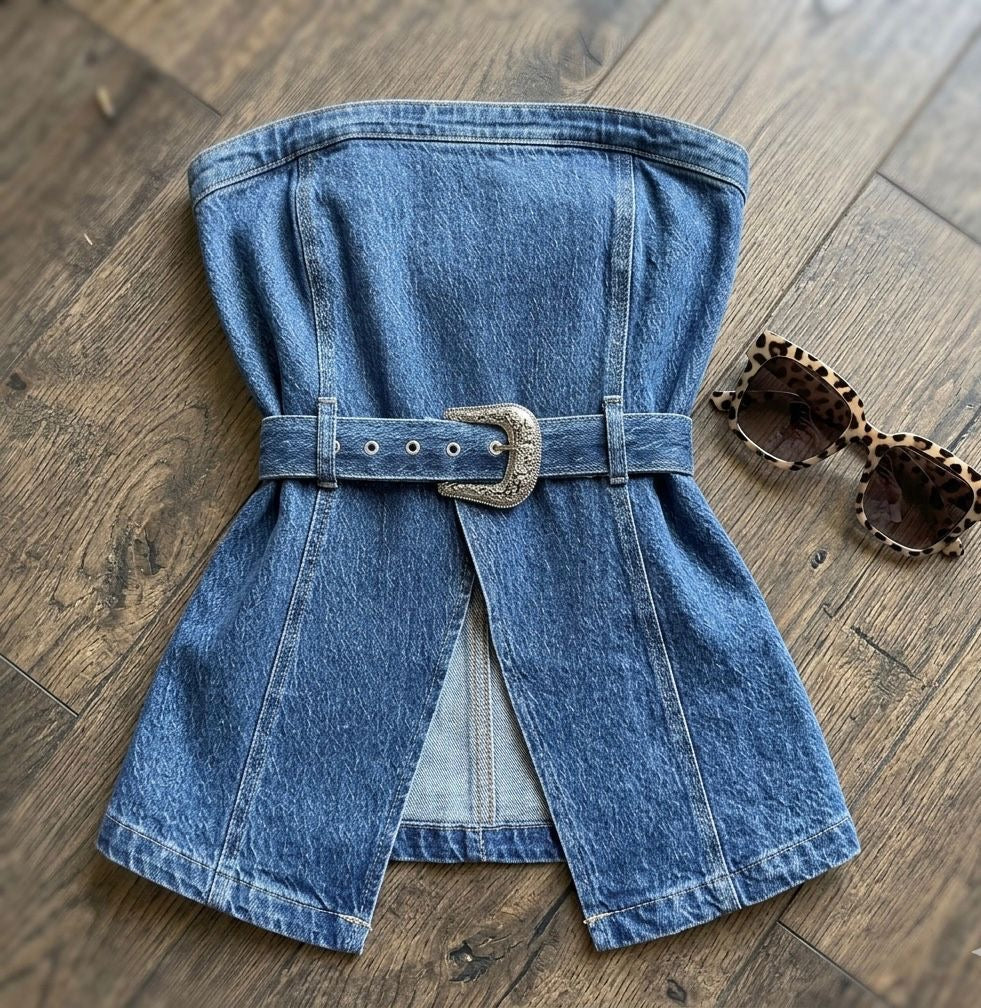 Denim belt top