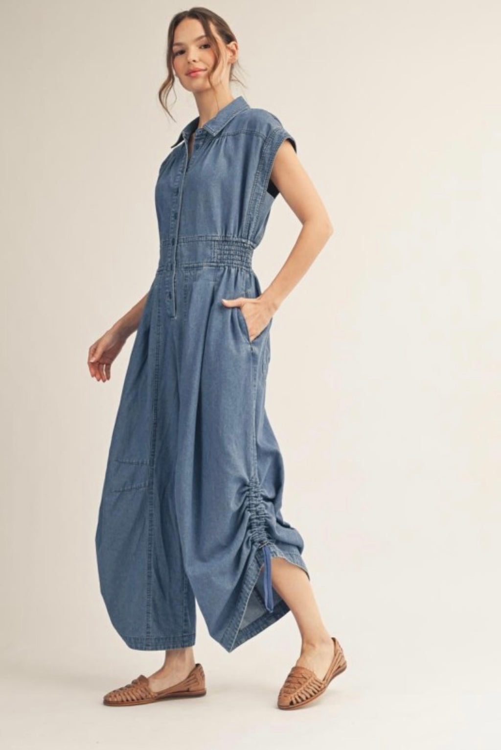 Drawstring detail denim jumpsuit