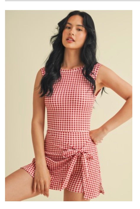 Red gingham romper