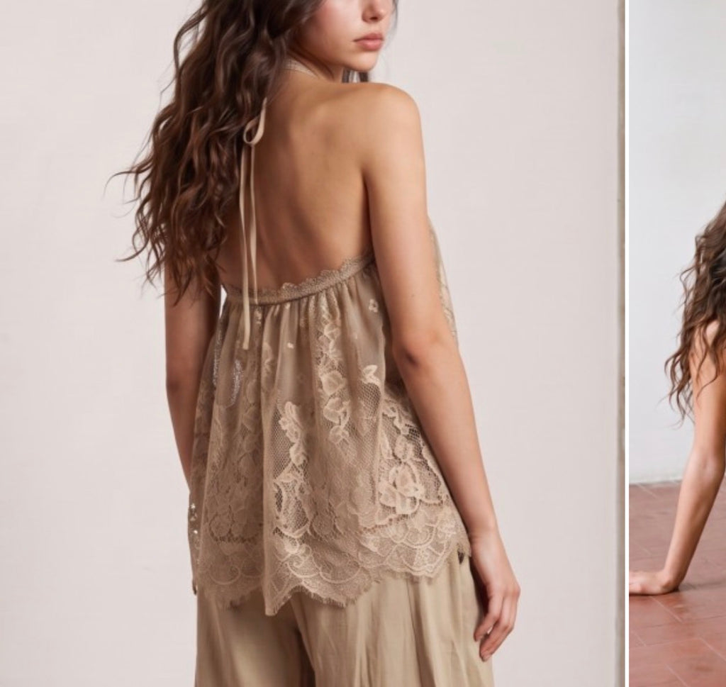 Lace halter top & pant set