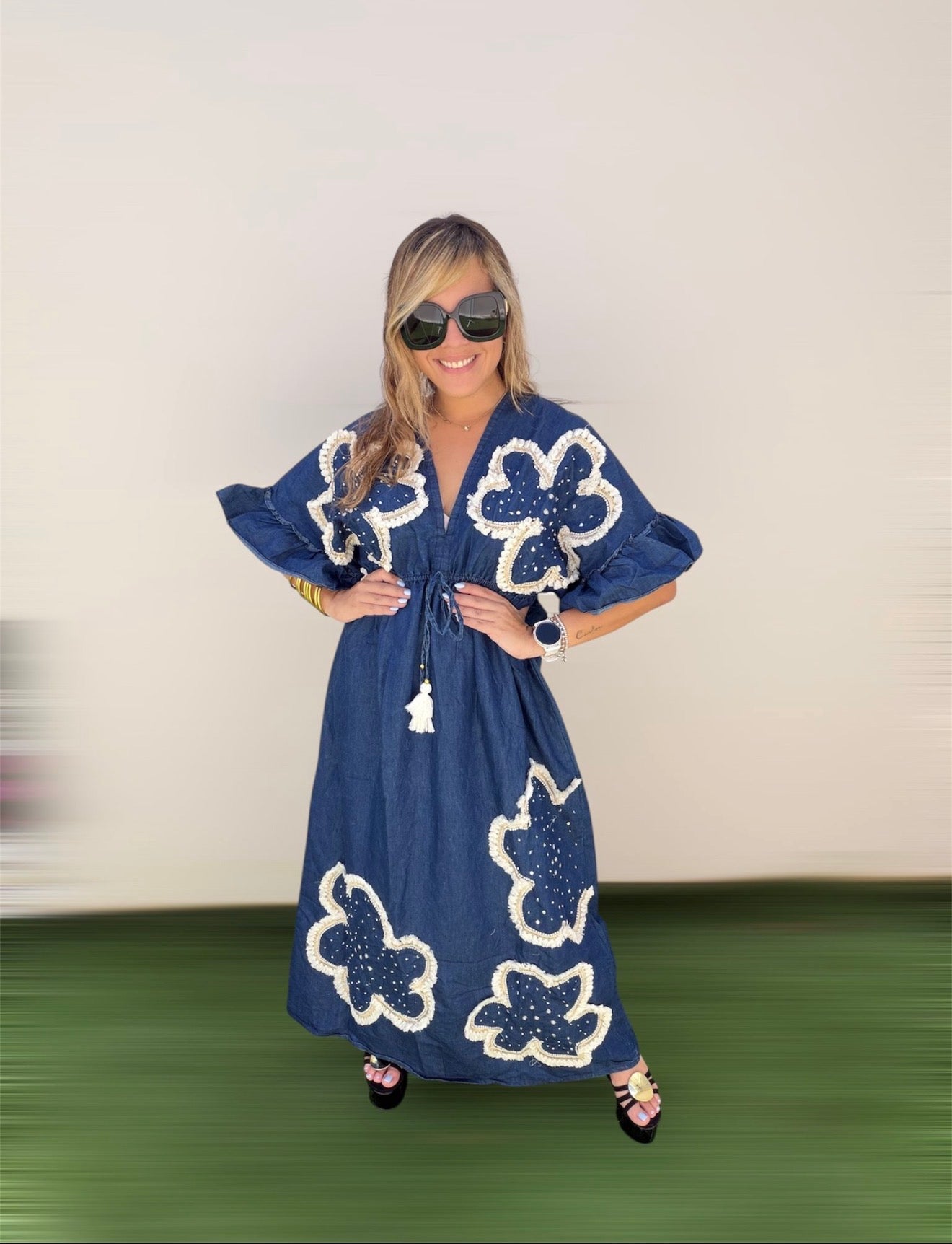 Embroidery denim dress