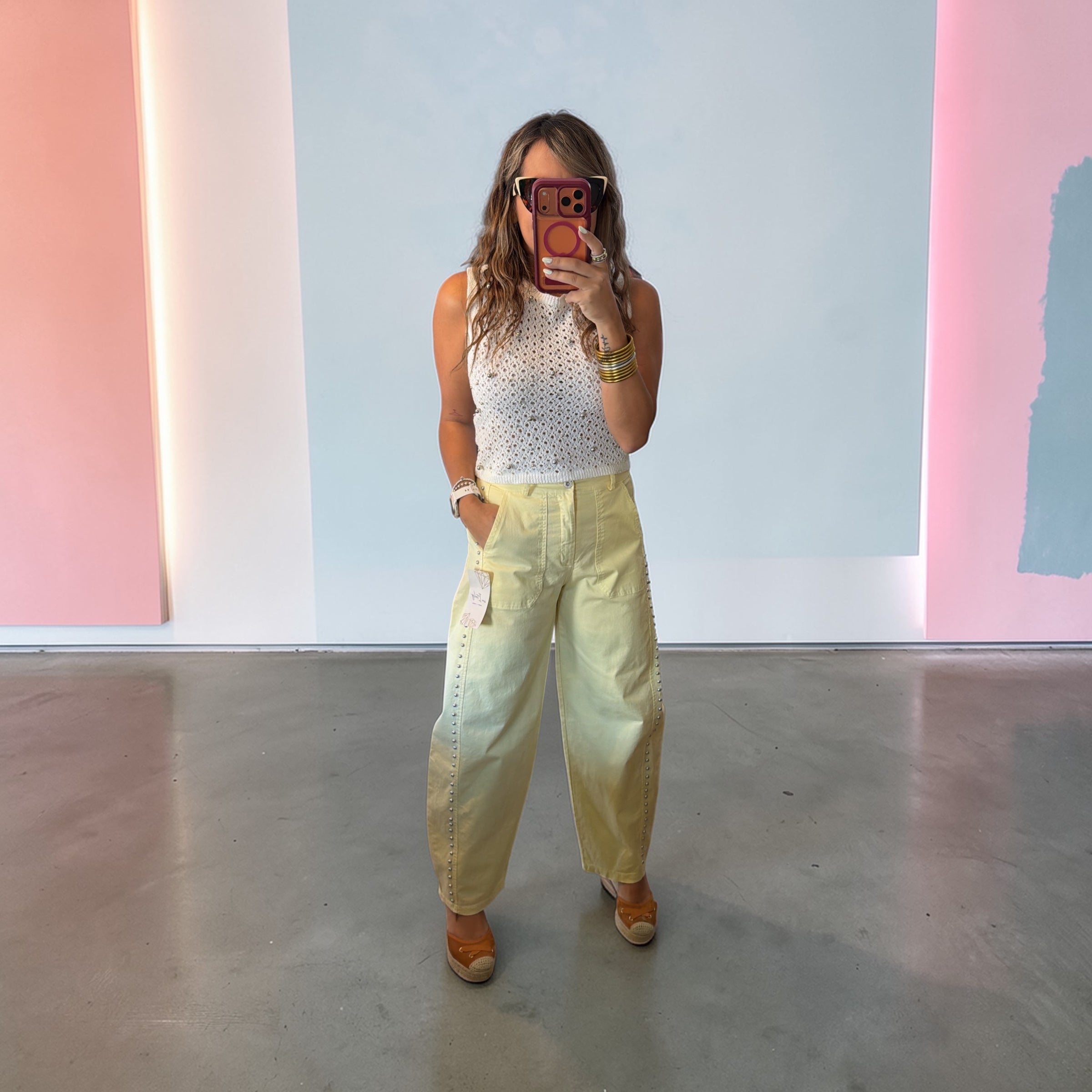 Italy studs barrel pants