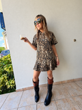 Leopard print denim dress