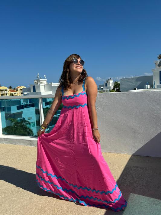 pink & blue maxi dress